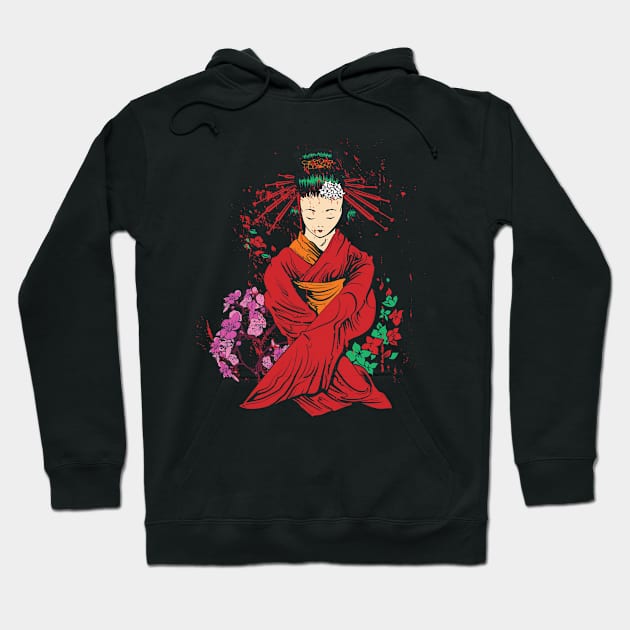 Japanese Geisha Illustration Hoodie by Foxxy Merch